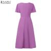 ZANZEA Women Casual V-Neck Summer Short Sleeve Dress