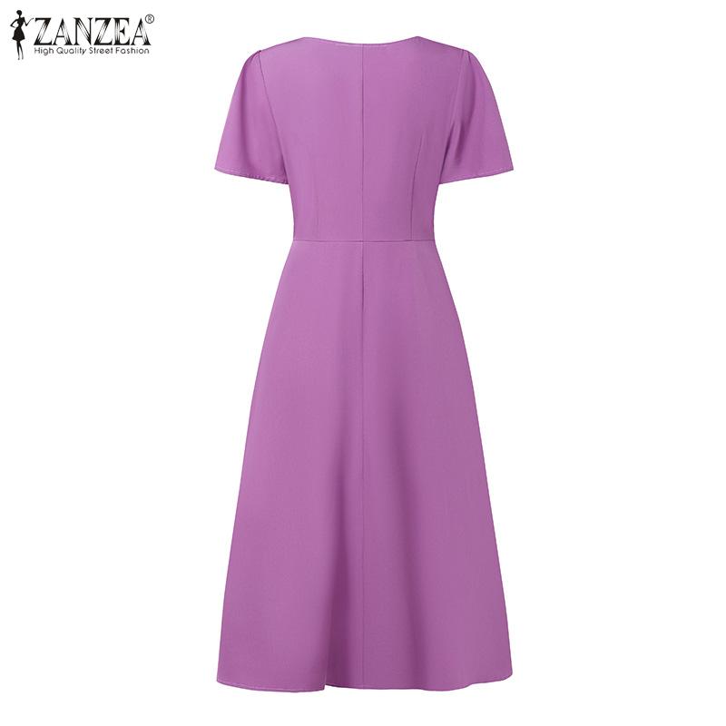 ZANZEA Women Casual V-Neck Summer Short Sleeve Dress