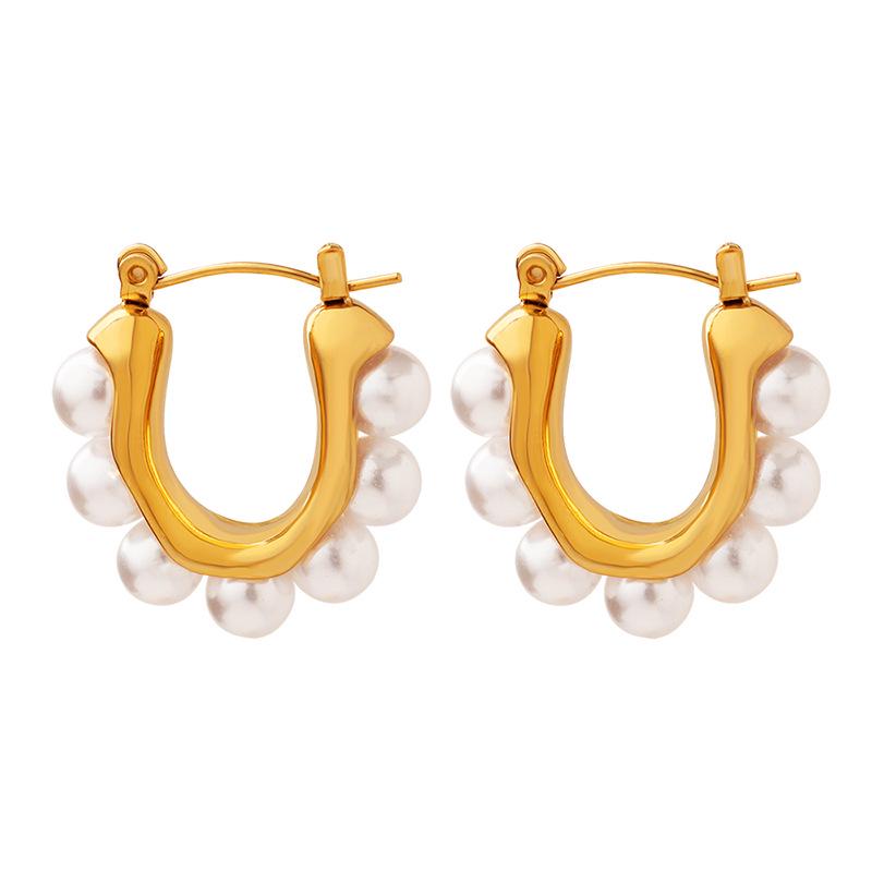 Elegant U-Shaped Ear Cuffs: Versatile Titanium Steel Earrings with Gold Plating and Faux Pearls