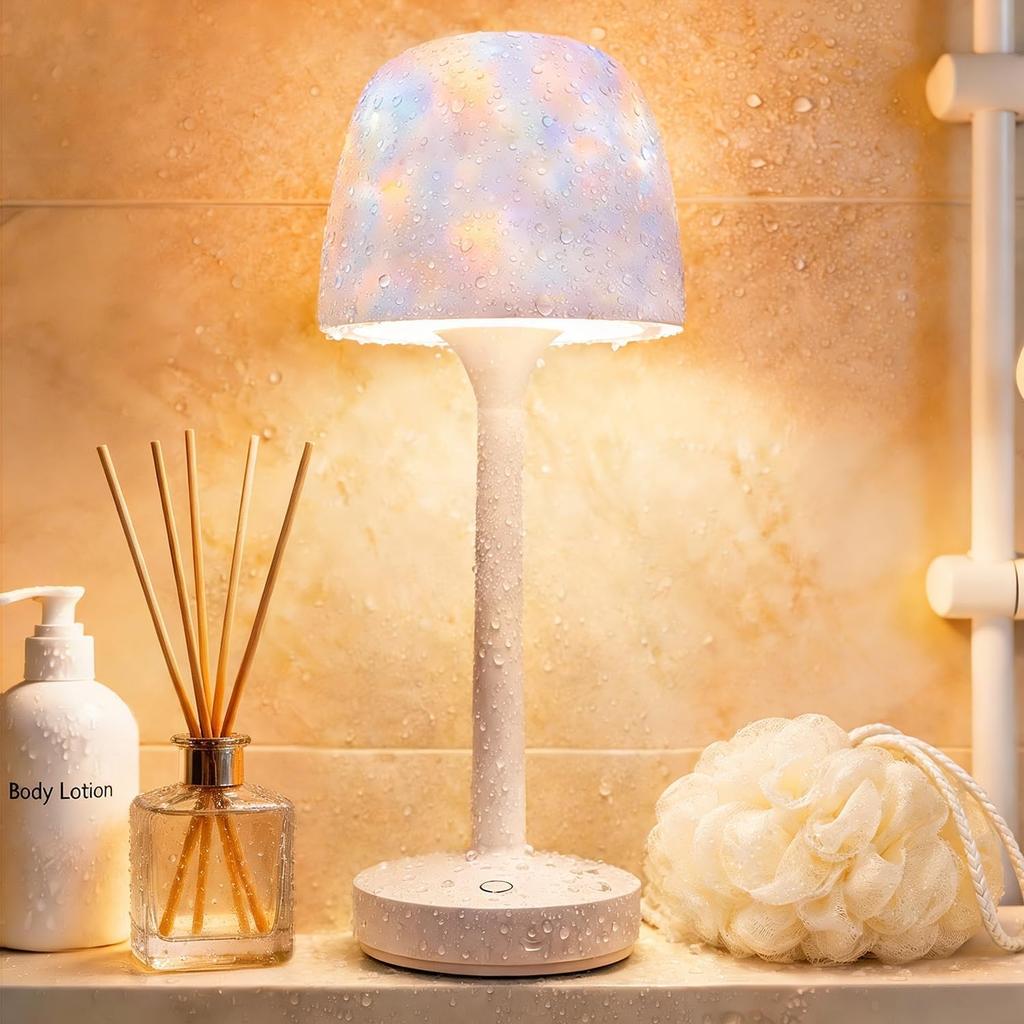 Waterproof Shower Lamp Rechargeable LED Ocean Projector Outdoor Table Lamps | 16 Color Ocean Wave Projection, Remote & Touch Control, USB-C