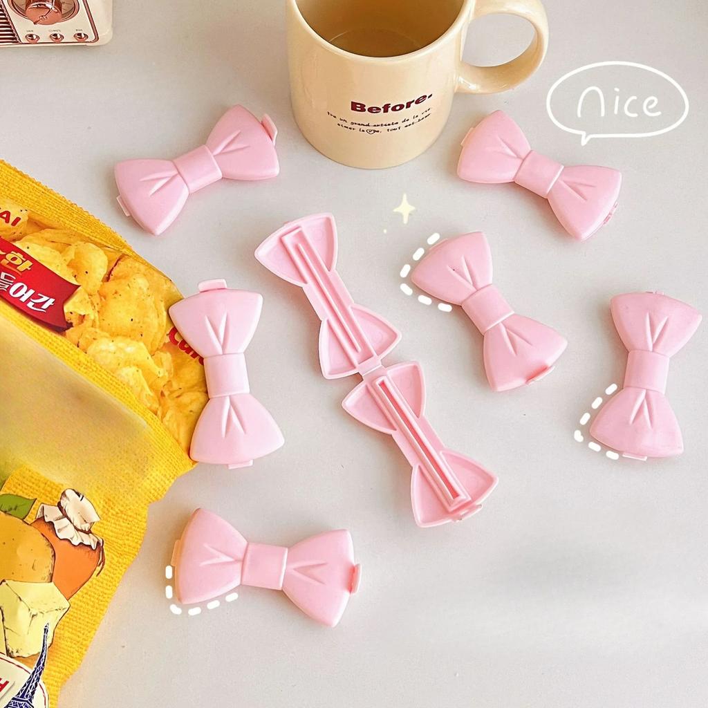2Pcs Korean INS Cute Pink Bow Sealing Clip Girl Potato Chips Cereal Snack Bag Moisture-proof Clip Kitchen Accessories Organizer