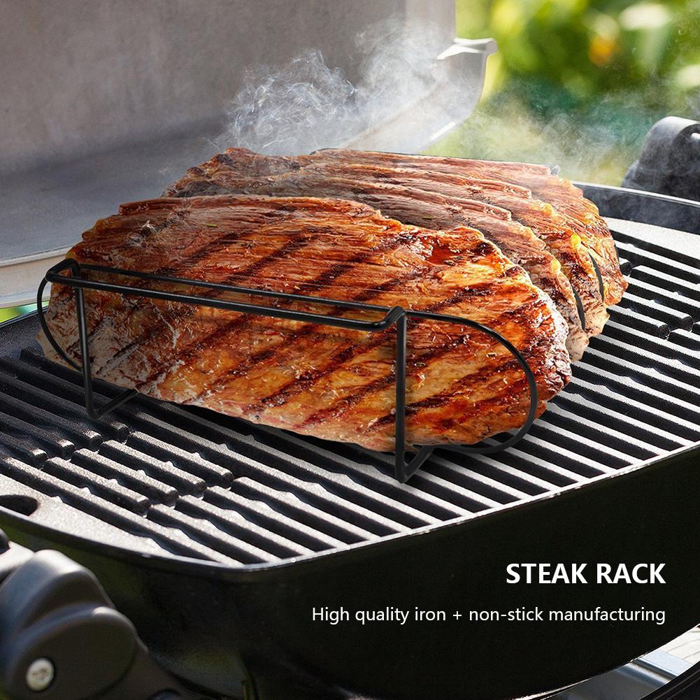 BBQ Rib Rack Stand Anti-Corrosion Iron Roasting Stand Holds for Smoker and Grill