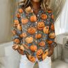 Women Button Down Shirt Halloween Pumpkin Print Turn Down Collar Long Sleeve Casual Fit Blouse Top for Daily Wear
