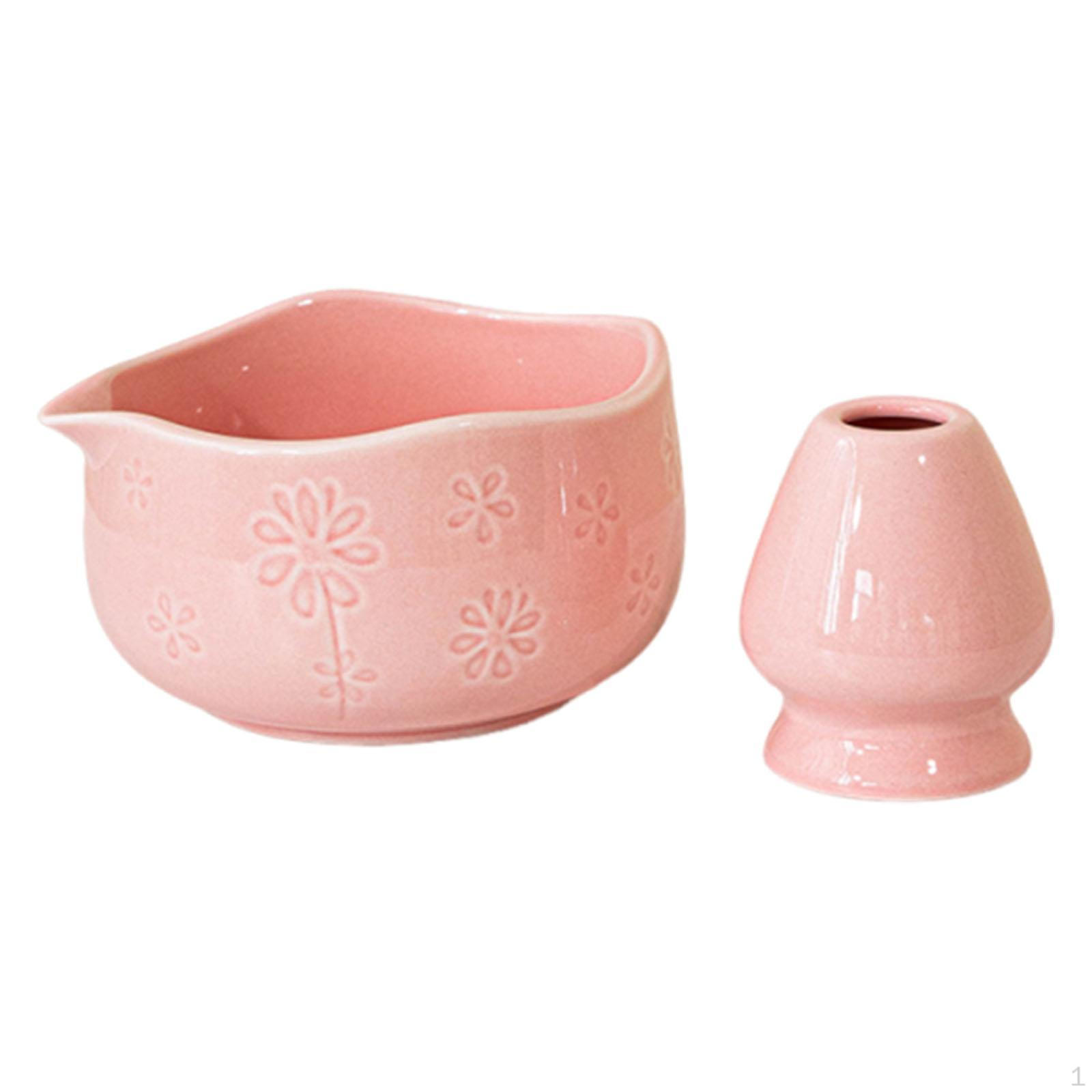 

Ceramic Matcha Bowl with Whisk Holder And Spout for Tea Preparation Pink