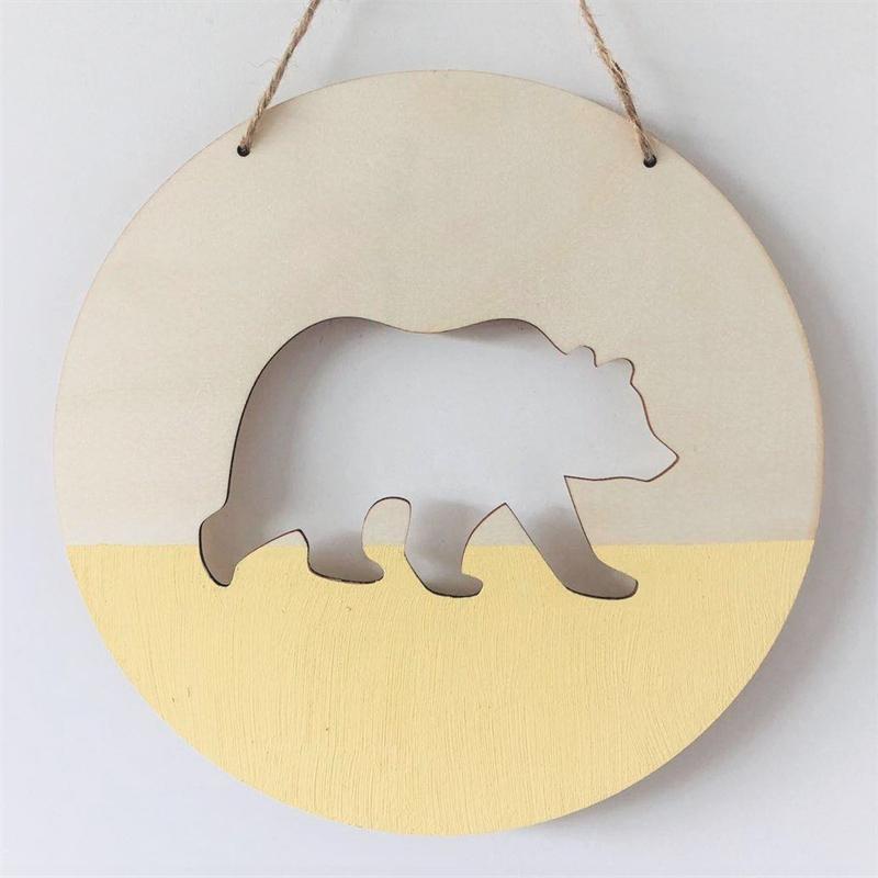 1pc Circle Wooden Bear Pendant Ins Style Polar Bear Pendant Creative Nordic Style Wall Hanging Decorations Home Decoration