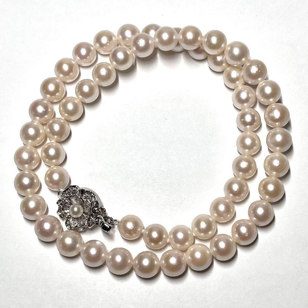 Used Comes with certificate of authenticity [High shine] Jewelry Maki Akoya pearl pearl necklace Silver 7.5-8mm pearl necklace