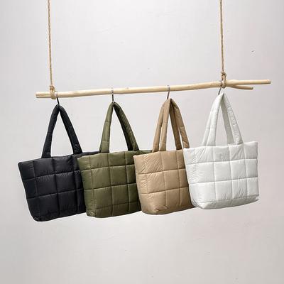 New Multi-functional Large-capacity Padded Checkered Handbag Korean Winter Going Out Light Commuting Underarm Shoulder Bag