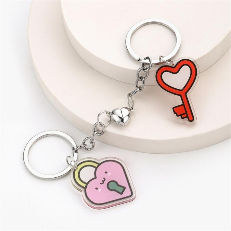 1 Pair Stylish Acrylic Magnetic Heart Pendant Keychain Couple Accessories Lightweight Keyring Valentines Day Gift