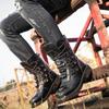 Fashion Men's Military Combat Boots Leather Strap Metal Motorcycle Riding Boots Punk Rock Shoes Anti-slip Zapatos De Seguridad De Hombre