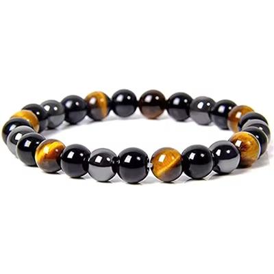 Pulsera de cuentas de piedra natural de ojo de tigre para hombre, pulseras de cuentas de piedra de obsidiana negra y hematita magnética para mujer, joyería de energía Reiki