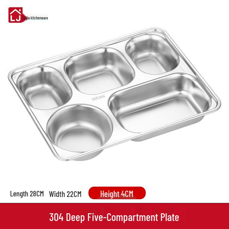 Lijia 304 Stainless Steel Deep 5-Compartment Plates, 2-Pack