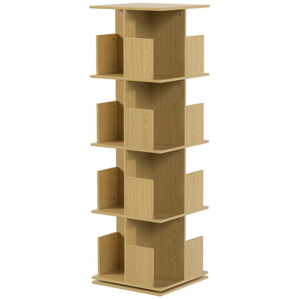 Rotating Bookshelf, 360 Degrees, 4 Shelves, 39 x 39 x 128.3 cm, Oak