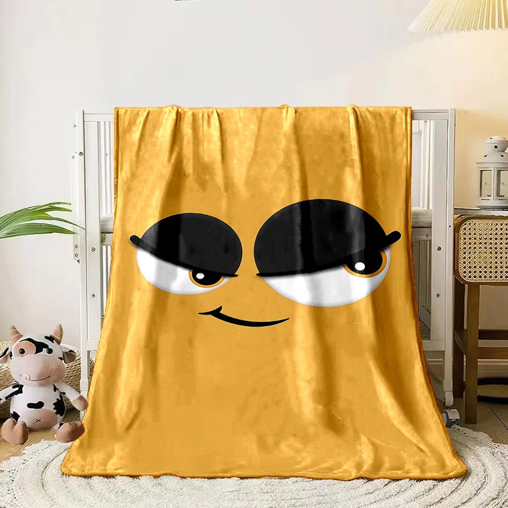 

Minimalist cartoon face with large expressive eyes and a sly smile. for all seasons blanket lunch break throw gift 80cm x 120cm