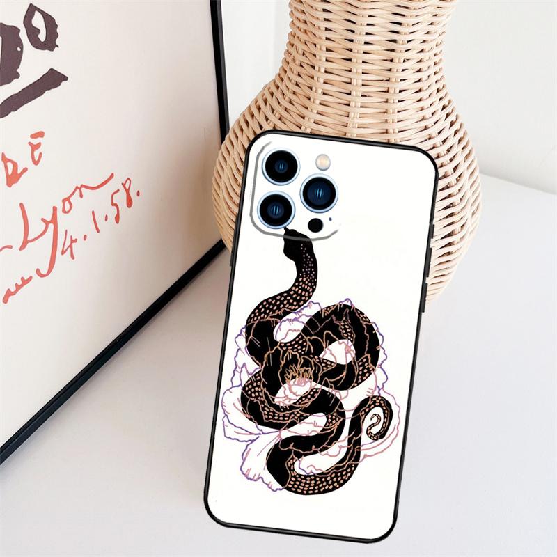 Snake Flower Phone Case For iPhone 16 Pro Max 14 13 12 11 15 17 Pro Max mini 15 16 Plus 16e Back Cover