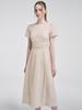 Etmont Neck Cut-Out Shirring Dress, Light Beige