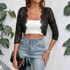 Women's Cardigan With Fashionable Lace Trim Short Three,Quarter Sleeves