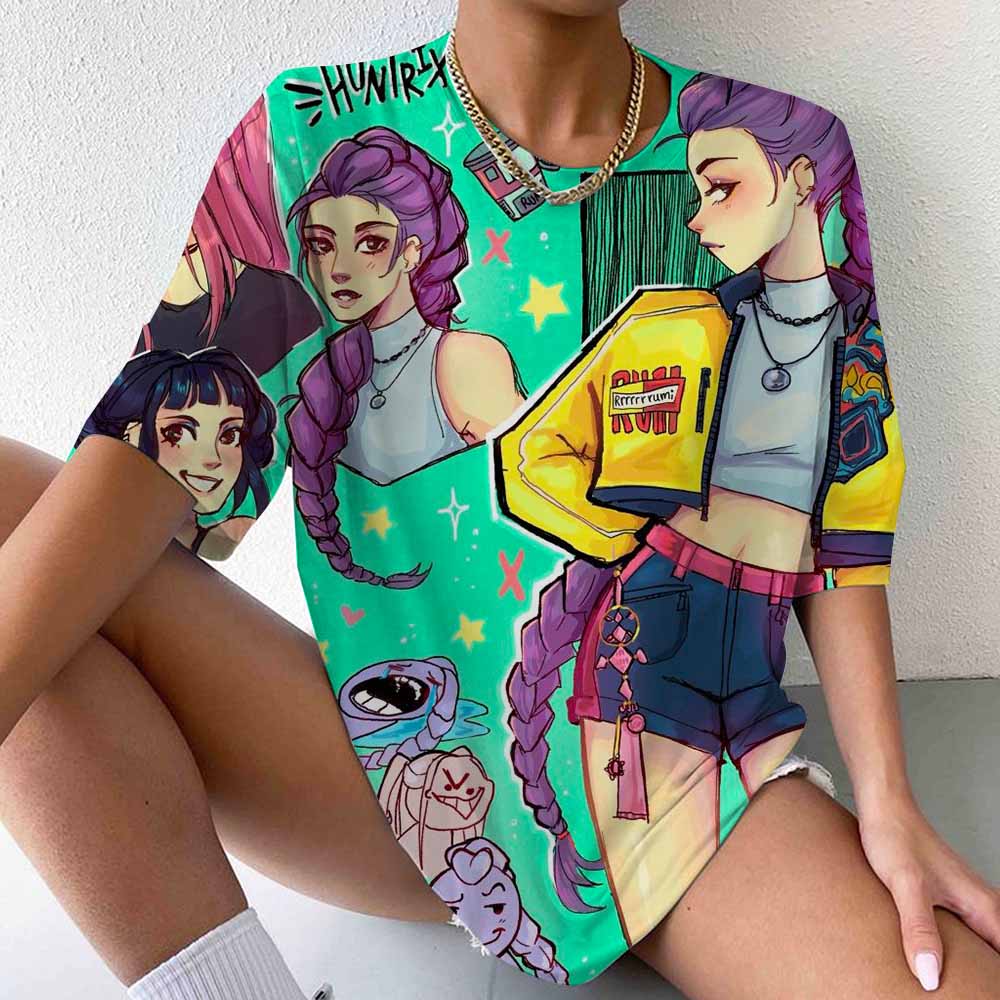 2025 Kpop Lovci démonů Trička Nadměrná Y2k Dámská Unisex Harajuku O-výstřih Trička s krátkým rukávem Pamětní Dámské oblečení Tričko
