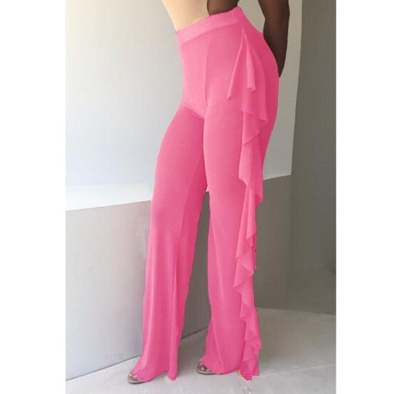 

Сексуальные свободные широкие брюки женские летние уличные однотонные брюки с высокой талией модные и повседневные оборки Pantaloni Donna 25541 XXXL розы красного