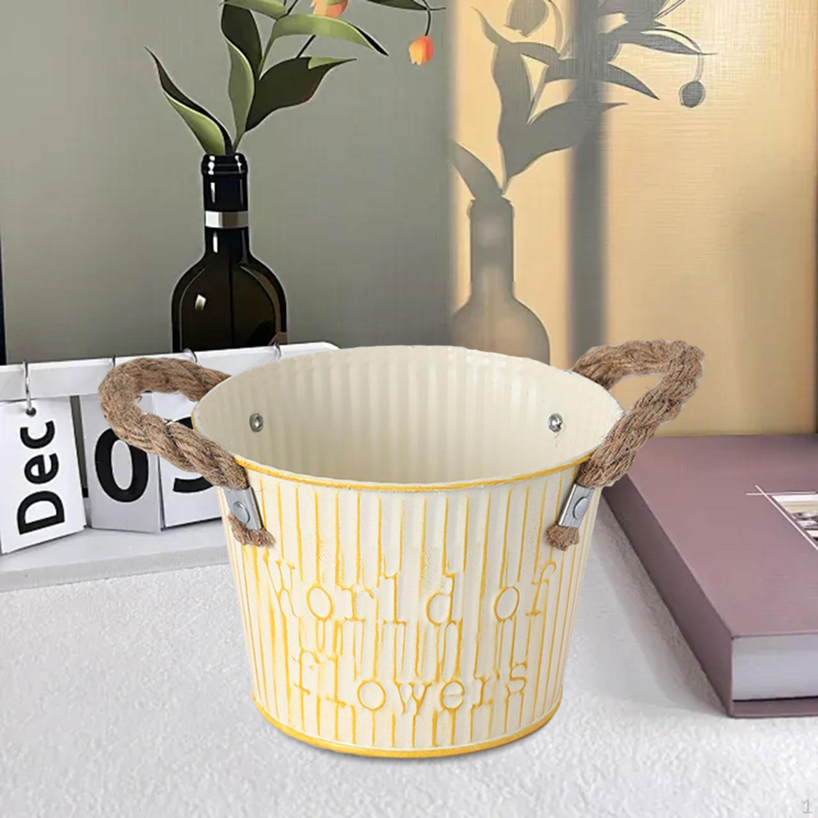 

Ведро для цветов Садовый цветочный горшок с ручками Контейнер Железный для сада бежевый