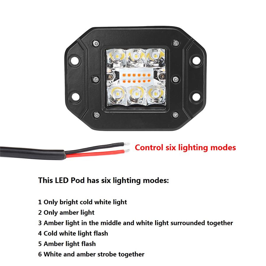 2PCS Flush Mount 4.8 INCH CREE 96W 9600LM Combo Flood Spot Led Work Light Cube pods Off road Fog Lamp Driving Light