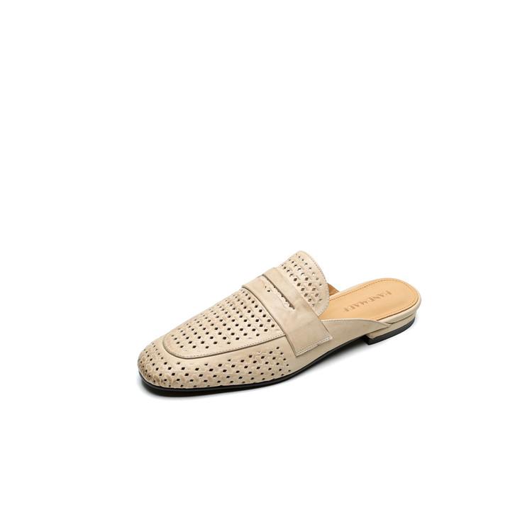 

Fashion NEW Summer Women Mules Genuine Leather Shoes for Women Round Toe Chunky Heel Shoes Cover Toe Slingback Sandals Hollow Slippers 34