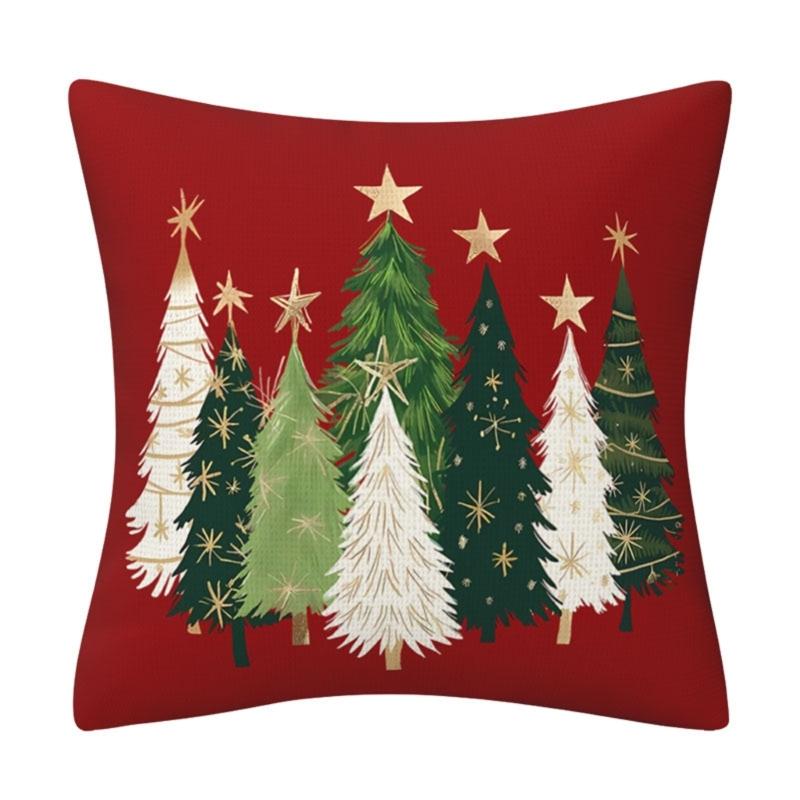 

Festival Polyester Cushion Cover With Christmas Tree Designs Soft Sturdy Pillowcase For Home Decoration