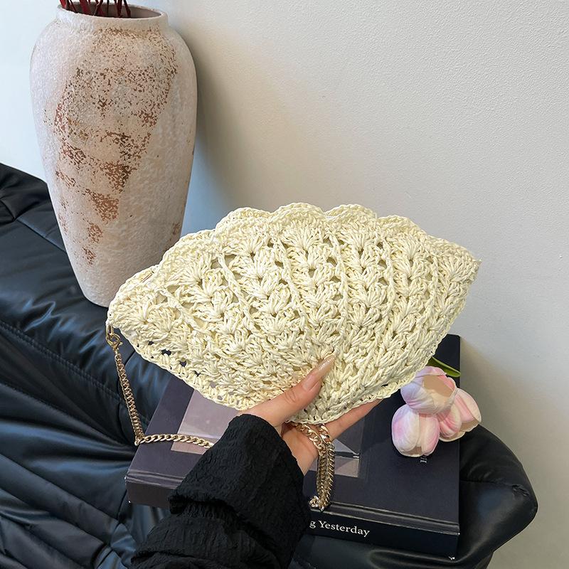 Muschel Umhängetasche Neue Mode Fan Strohtasche Damen Strandurlaub Strandtasche