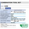 TONE Combination Tool Set 33 Pieces K20, 12.7mm (1/2") Drive, Silver,