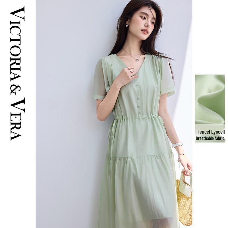 

VICTORIA&VERA Elegant V-Neck Tencel Midi Dress (V9015L03) L