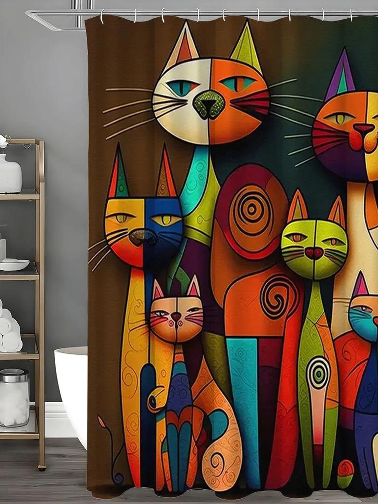 Royal Cat Shower Curtain, Home Decor with 12 Hooks