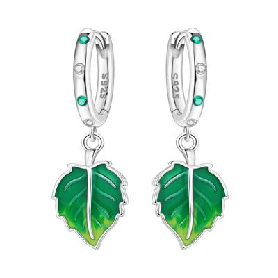 Orstarry 925 Silver Green Leaf Drop Earrings Handmade Jewelry Trendy Gifts for Women Party Anniversary