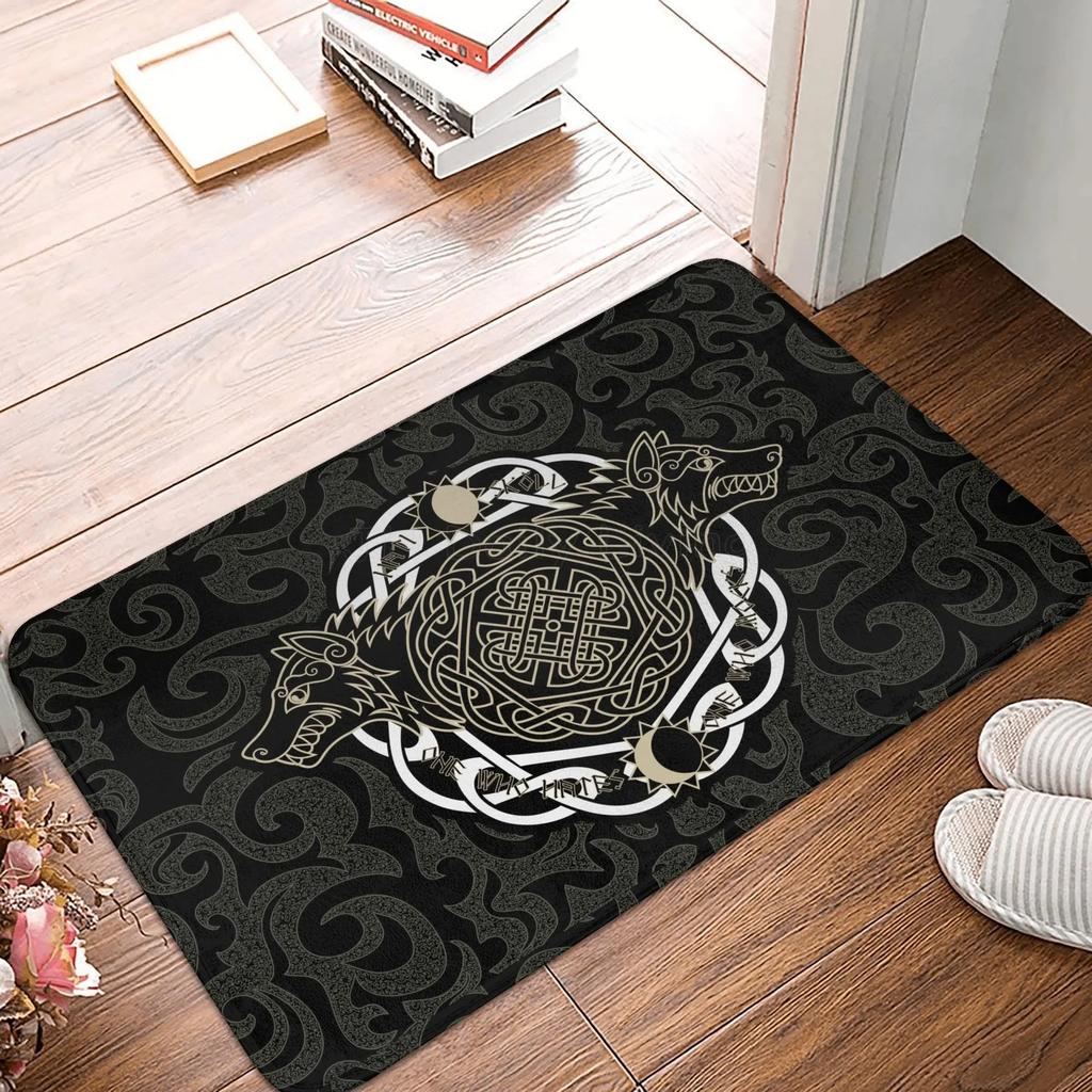 Viking Nordic Celtic Symbol Entrance Door Floor Mat Vikings Tattoo Odins Ravens Carpet Rugs Anti-Slip Waterproof Bathroom Mat