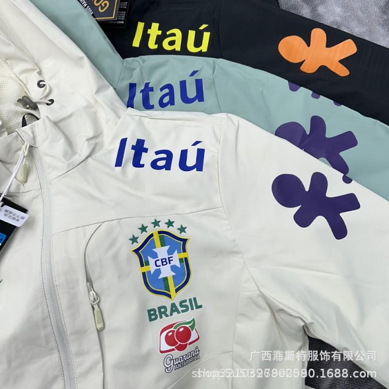 Brazil Team Mens Waterproof Windproof Hooded Jacket Winter Fleece Lined Outdoor Sports Coat Neymar Same Style