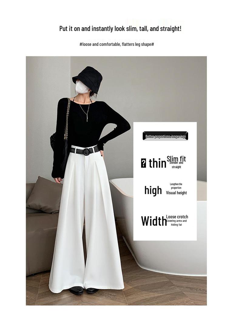 Women's Gray High-Waisted Wide-Leg Pants - Slimming, Loose, Floor-Length Style for Spring 2026