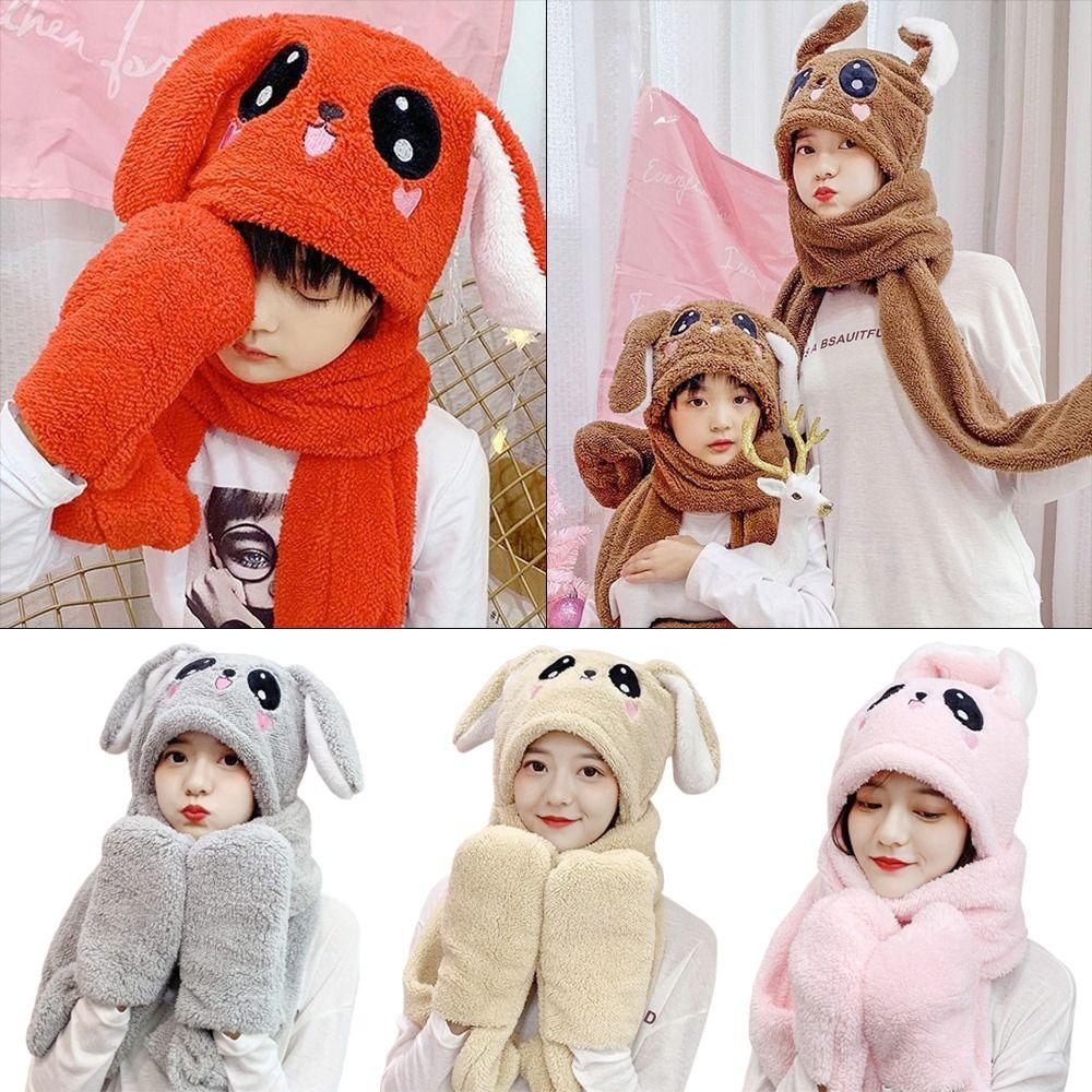 

Moving Ears Fashion Windproof Scarf Rabbit Women s Panda Hat Gloves Scarf Warm Hat