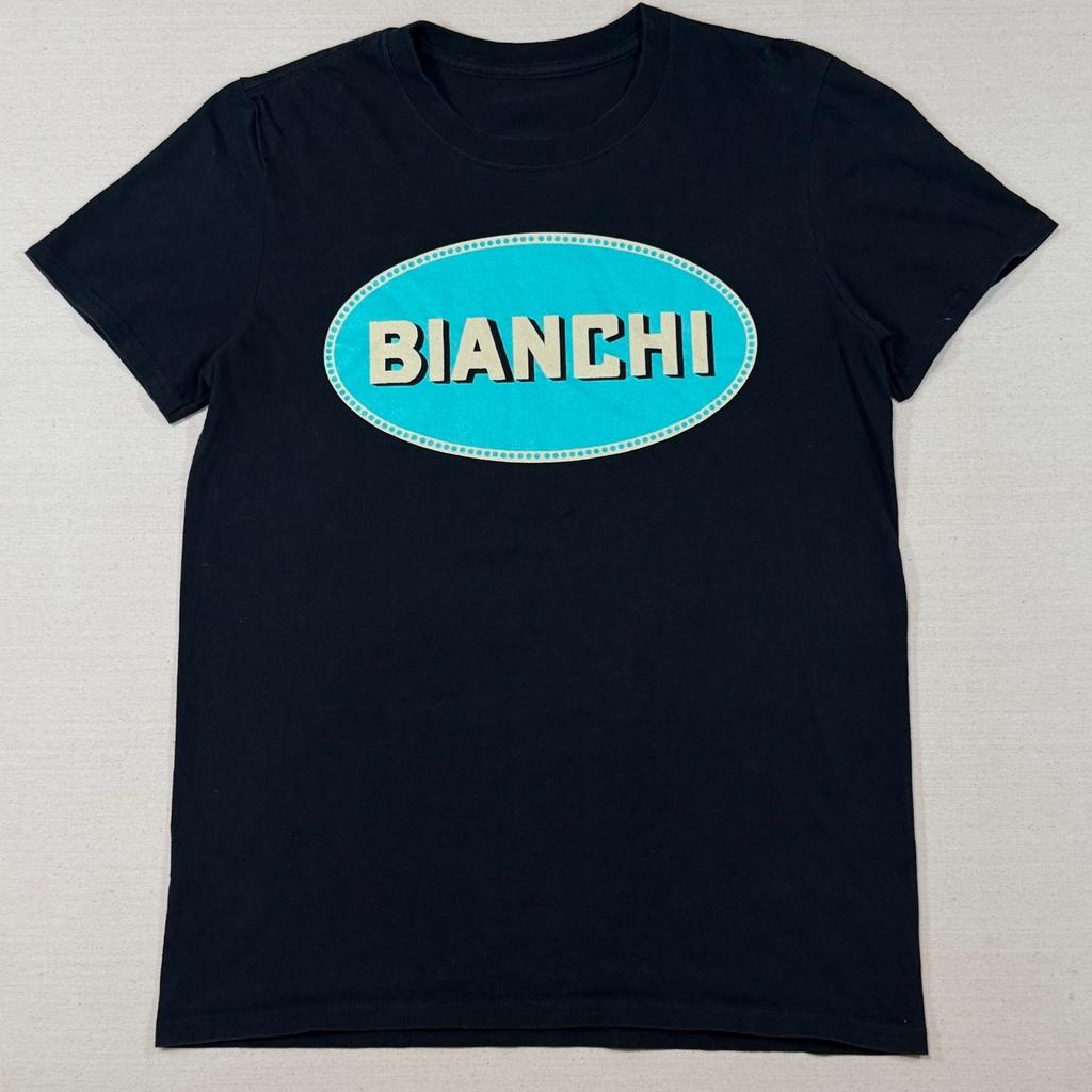 Bianchi Fahrrad T-Shirt Herren Klein Schwarz Celeste Blau Ovales Logo Grafik T-Shirt Unisex T-Shirt
