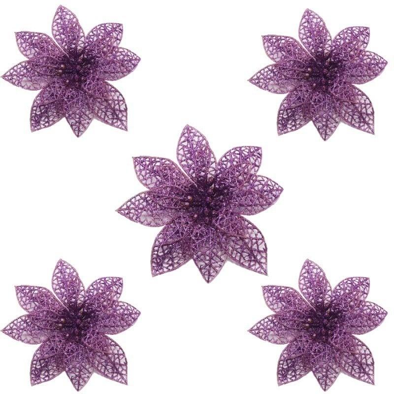 White Christmas Tree Decorations Artificial Flowers Ornaments Berry Stems Hanging Snowflakes for Xmas Tree Party Holiday Decor