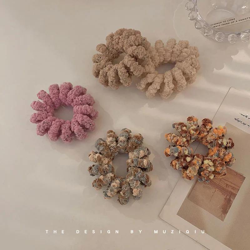Cute Soft Lamb Fur Spiral Hair Ties Telephone Cord Scrunchies Elastic Hair Band Ponytail Holder Women Winter Hair Accessories