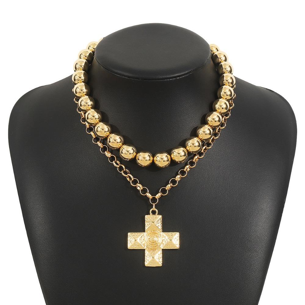

Fashion Multilayer Beads Chain Exaggeration Clavicle Chain Cross Pendant Necklace Jewelry Gift Style 3