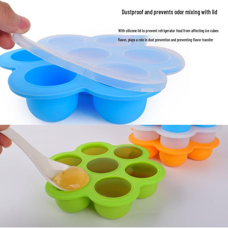 Large Silicone 7-Hole Baby Food Storage Tray with Lid