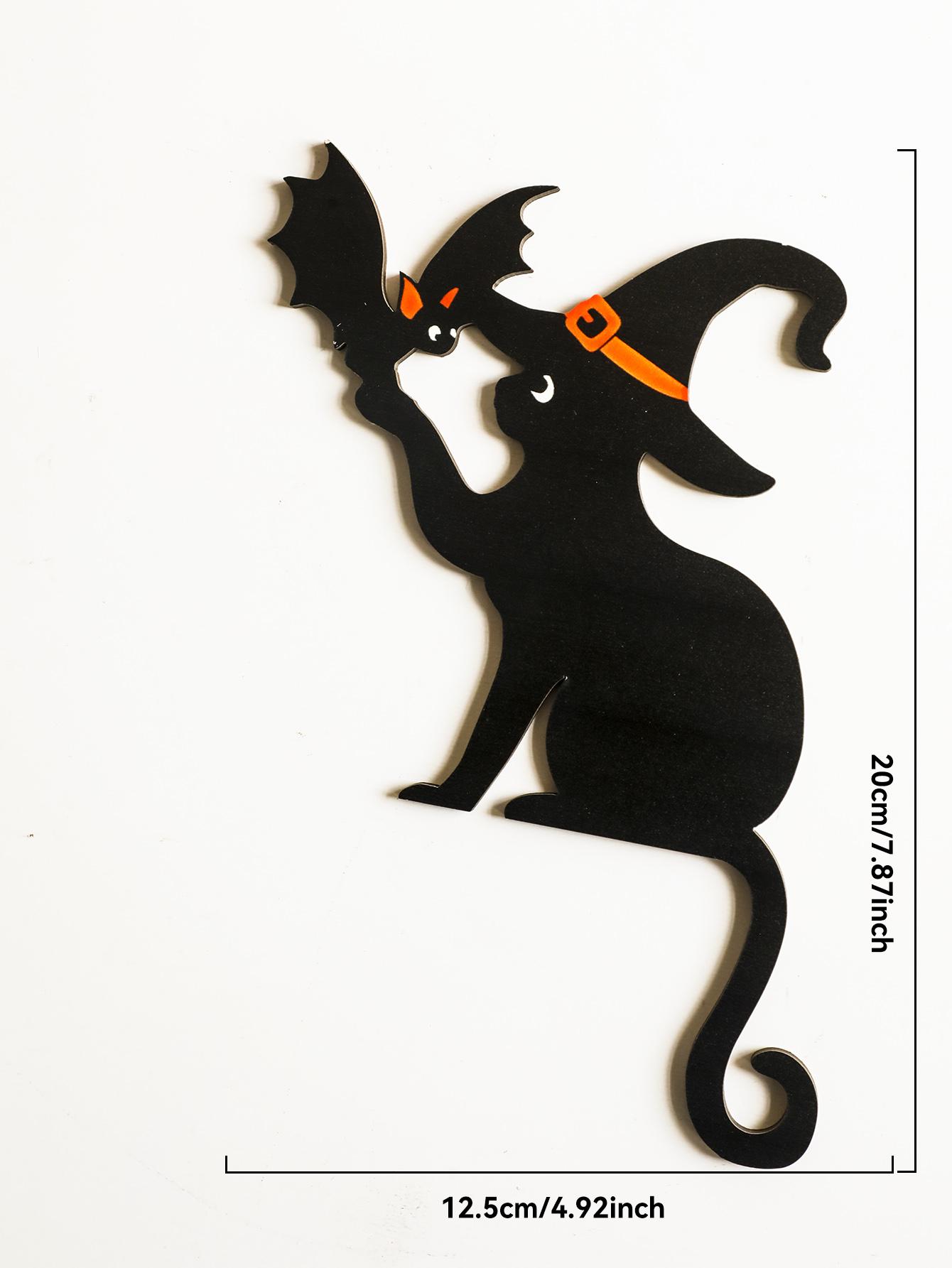 

Halloween Black Cat Door Topper Decor, Witch Hat & Bat Design, Wooden Door Frame Ornament for Home, Spooky Party & Haunted House