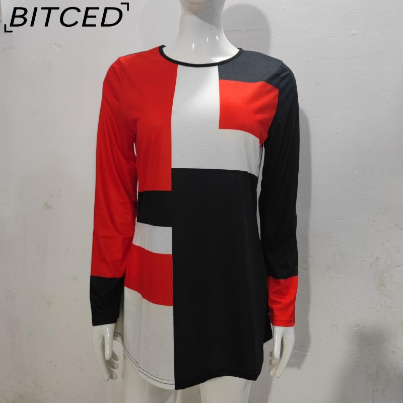 BITCED Spring/Autumn Women s Printed O-Neck Long-Sleeved Shirt S