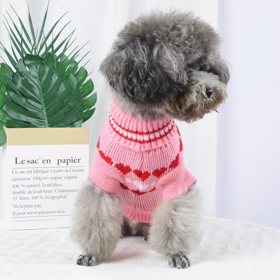 Small Dog and Cat Valentines Sweater Heart Pattern Dog Clothes Pullover Turtleneck Holiday Pet Apparel Pink