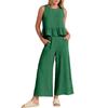 Summer Ladies Fashion Sleeveless Pleated Vest Wide Leg Nine Minute Pants Casual Suit