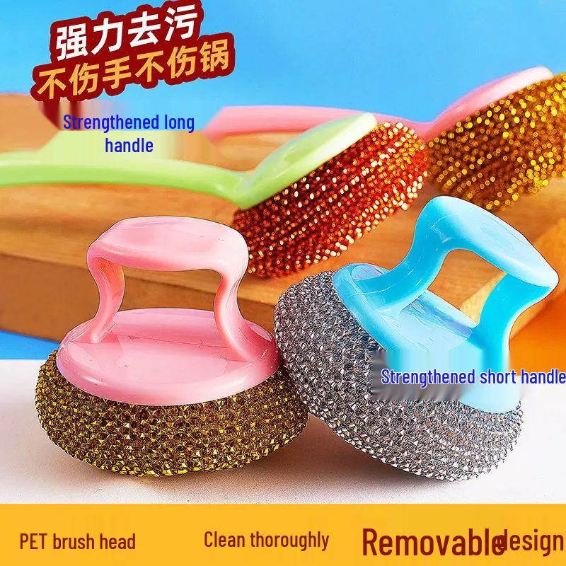 

Steel Wool Pot Cleaning Brush with Handle - Long Handled Household Brush for Decontamination & Dishwashing 1 Single Ball Experience Pack