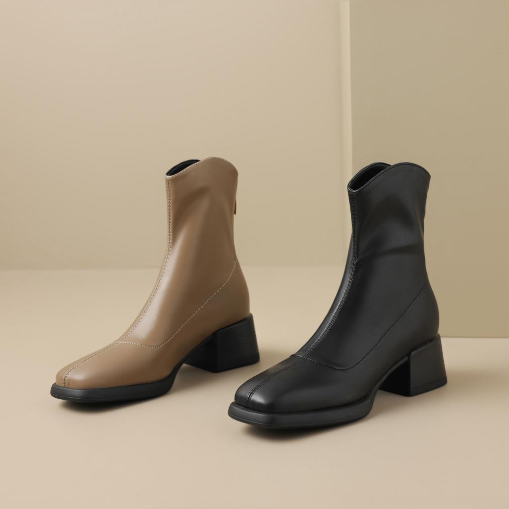 Krazing Pot Mikrofaser Herbst Winter Schuhe Dicke Mittelhohe Absätze Größe 43 Chelsea Boots Aprikose Reißverschluss Stiefeletten