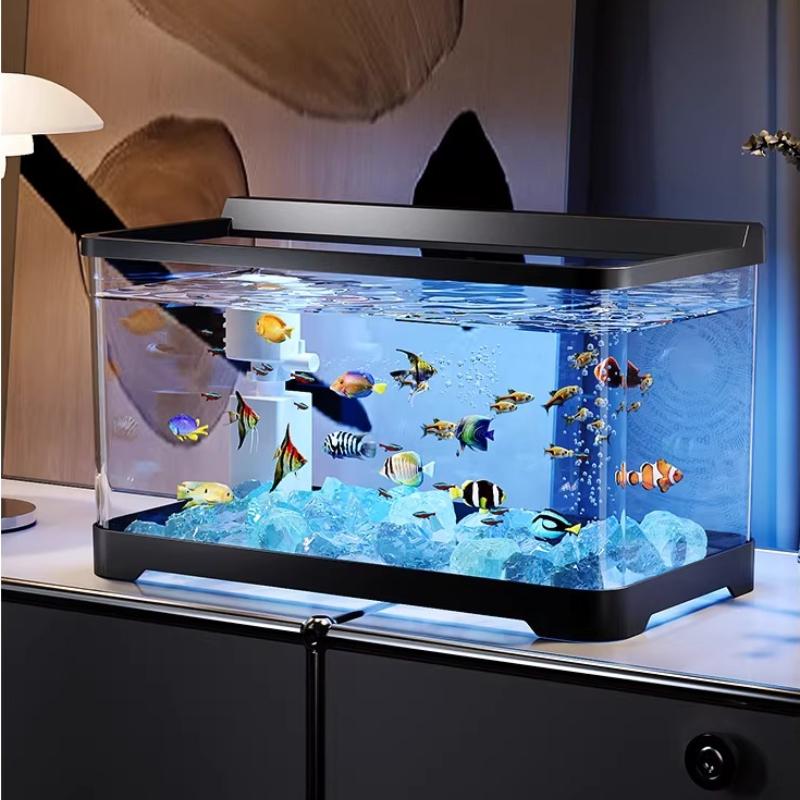2026 Desktop-Aquarium mit Licht Kleiner Fischbehälter für Wohnzimmer Ökologische Landschaft Goldfischglas All-in-One Kompaktes Aquarium Dekor