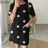 ZANZEA Women Korean Casual Vacation Short Sleeve Polka Dot H-line Dress