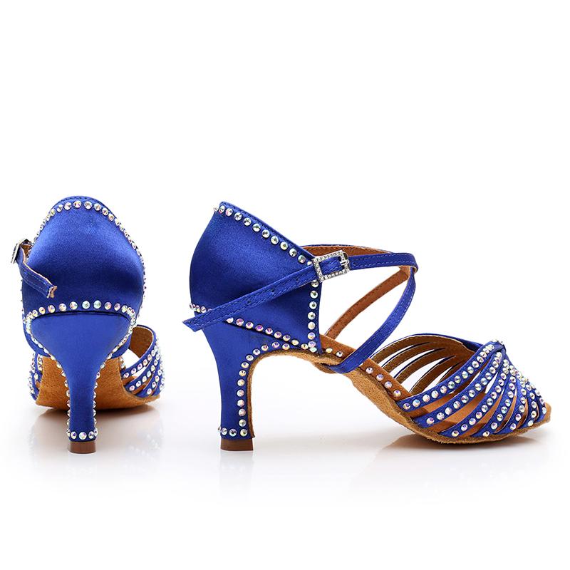 Latein-Tanzschuhe, glitzernde Strasssteine, Damen-Ballsaal-Tanzschuhe mit Absatz, 7 cm