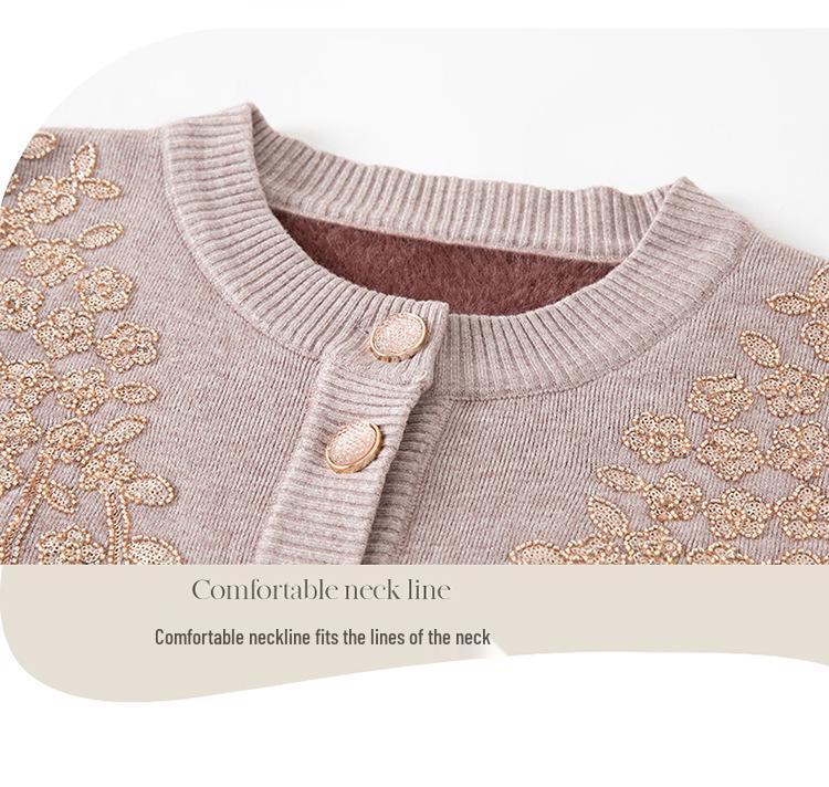 Grandma's Winter Knit Cardigan: Cozy Plus Velvet Sweater for Middle-Aged and Elderly Women